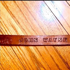 BROWN LEATHER TOOLED BELT ‘JOHN WAYNE’ SIZE 30” UNISEX VINTAGE HANDMADE HANDCRAF